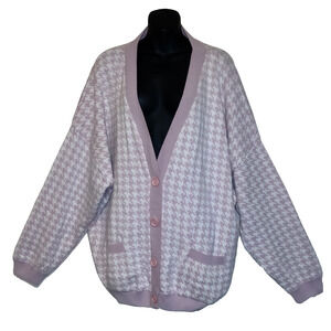 Pink & White Houndstooth Cardigan Sweater BOOHOO Geometric Plus Size 20 NWT